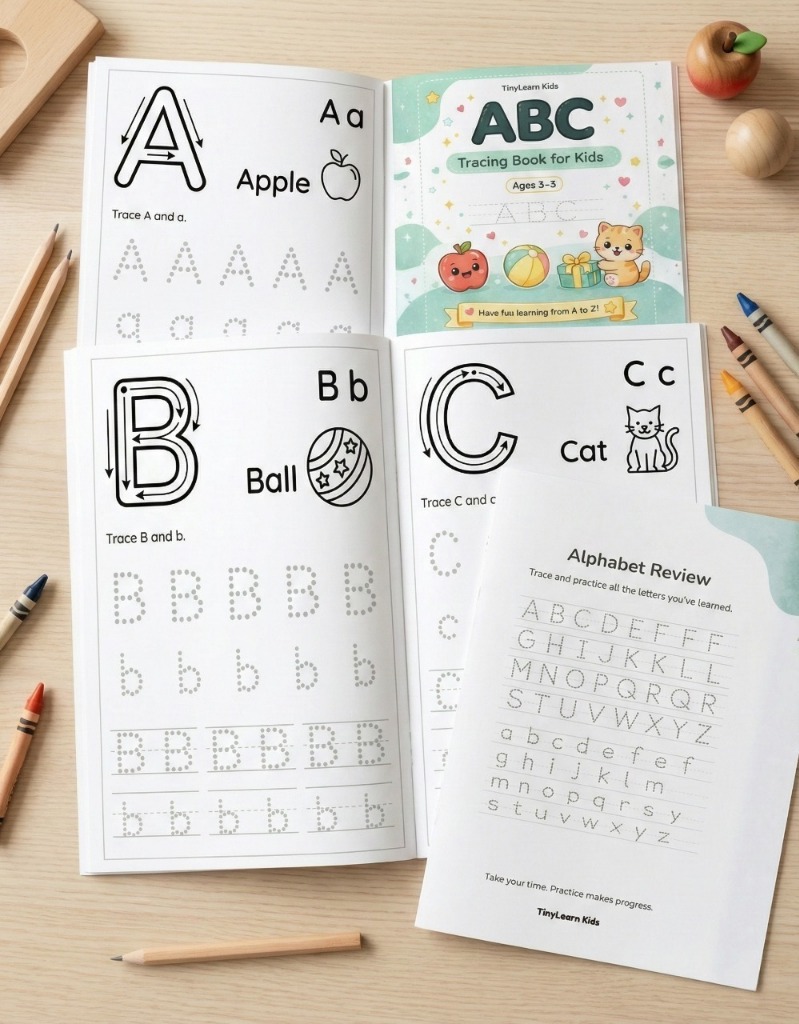 Multiple workbook pages spread showing various tracing exercises
