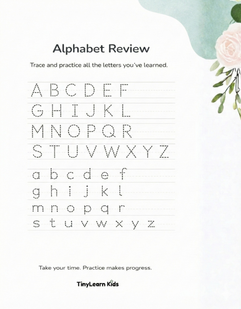 Alphabet review page - all letters A to Z