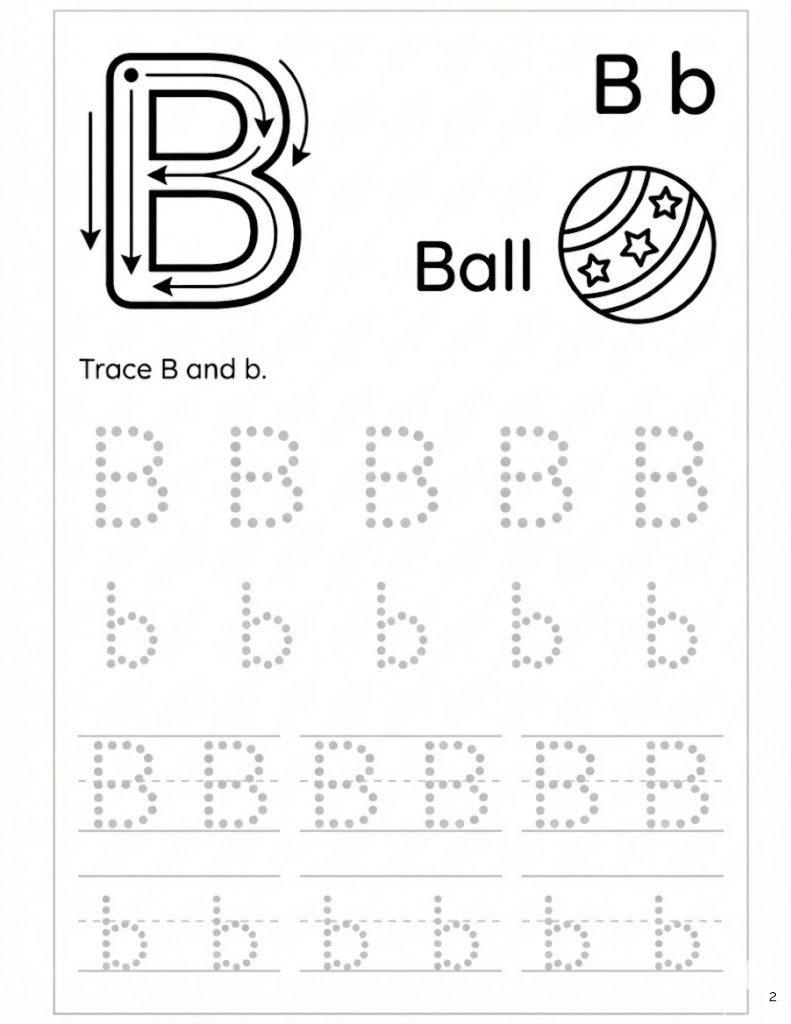 Letter B tracing page - uppercase and lowercase